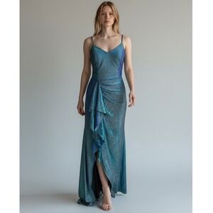 Jules & Cleo | Dresses | Jules Cleo Dress Womens 6 Green Sequin Cowl Neck Ruched Maxi Formal Gown
